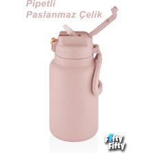 Dıller 1000ML Pipetli Taşıma Kulplu Çelik Matara 6 Saat Sıcak/soğuk Tutma Süresi 4 Farklı Renk