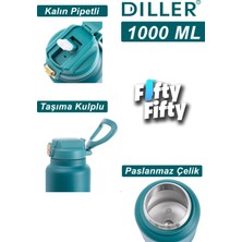 Dıller 1000ML Pipetli Taşıma Kulplu Çelik Matara 6 Saat Sıcak/soğuk Tutma Süresi 4 Farklı Renk