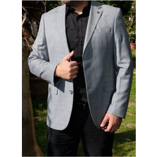 Erkek Spor Ekose Ince Desenli Gri Renk Ceket 1400