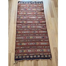 Kilim 82x170 Cm Kırmızı Renkli El Dokuma Türk Antik Kilimi Yıkanabilir Etnik Yolluk