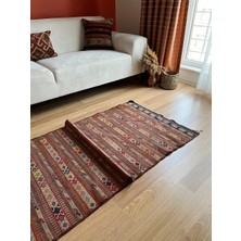 Kilim 82x170 Cm Kırmızı Renkli El Dokuma Türk Antik Kilimi Yıkanabilir Etnik Yolluk