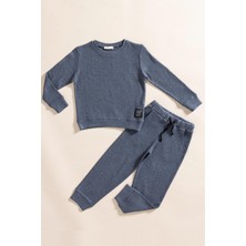 For You Kids 2'li Pamuk Waffle Sweat Jogger Indigo Alt Üst Takım