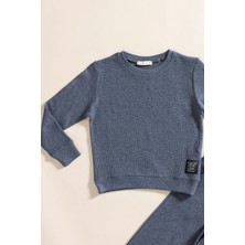 For You Kids 2'li Pamuk Waffle Sweat Jogger Indigo Alt Üst Takım