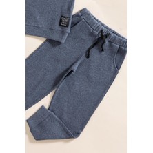 For You Kids 2'li Pamuk Waffle Sweat Jogger Indigo Alt Üst Takım