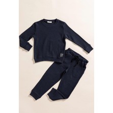 For You Kids 2'li Pamuk Waffle Sweat Jogger Lacivert Alt Üst Takım