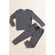 For You Kids 2'li Pamuk Waffle Sweat Jogger Antrasit Alt Üst Takım