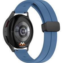 Megafox Teknoloji Samsung Galaxy Watch 5/5 Pro 40-44-45 (20 Mm) Uyumlu Kordon Silikon Magnetik Toka Spor Kayış, Mavi