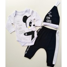Nurcan Bebe Unisex Bebek Siyah-Beyaz Takım Cool Panda Baskılı 3lü