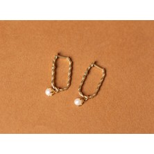 İncili Oval Altın Küpe