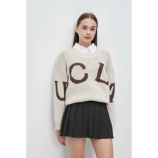 Ucla LIMAS Bej Bisiklet Yaka %100 Pamuk Jakarlı Oversize Kadın Triko