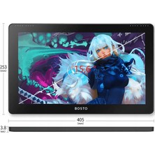 Bosto BT-16HD 15.6" 1920X1080 Full Hd IPS Panel LCD Grafik Tablet - 45CM x 27CM, 8 Adet Kısayol Tuşlu, 16384 Kademe Basınç Hassasiyetli, 120% Srgb, 5080LPI Çözünürlük, 75% Adobe Rgb