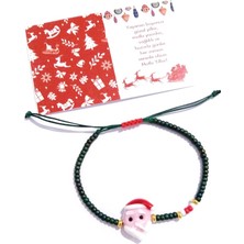 Funny Takı Murano Cam Noel Baba Pirinç Metal ve Koyu Yeşil Miyuki Round Boncuklu Yılbaşı Bileklik