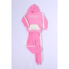 HÇM Kız Çocuk Peluş Eşofman Takımı Nakışlı Kapüşonlu D48