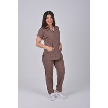 Nur Medikal Giyim Koyu Vizon Likralı Alt Üst Takım