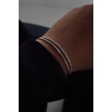 Frnch 925 Ayar Gümüş Italyan Model Gümüş Renk Erkek Bileklik Set FRJ12352-3352-A