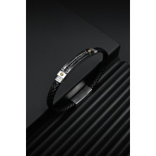 Frnch 316L Çelik Italyan Model Siyah-Gümüş Renk Deri Erkek Bileklik FRJ12301-3301-AB2