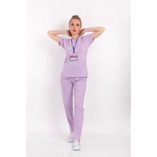 Nur Medikal Giyim Lila Likralı Doktor Hemşire Hastane Cerrahi Scrubs Nöbet Takımı