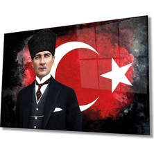 Home Dekors Atatürk Ve Türk Bayrağı Cam Tablo, Ev Ofis Duvar Dekoru,  Büyük Tablo Dekor