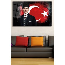 Home Dekors Atatürk Ve Türk Bayrağı Cam Tablo, Ev Ofis Duvar Dekoru,  Büyük Tablo Dekor