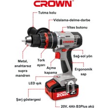 Crown Darbeli Akülü Vidalama 20V 4AH CT21075HMX-4 Bmc | Şarjlı Darbeli Matkap