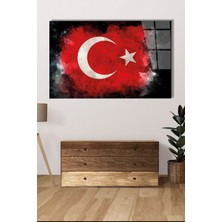 Home Dekors Türk Bayrağı Siyah Fonlu Cam Tablo Ev Ofis Salon  Büyük Boy