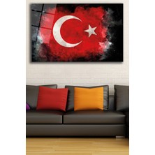 Home Dekors Türk Bayrağı Siyah Fonlu Cam Tablo Ev Ofis Salon  Büyük Boy