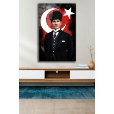 Home Dekors Atatürk Ay Yıldız Bayrak Cam Tablo, Ev Ofis Duvar Dekoru,  Büyük Cam Tablo