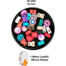 Royaleks 30 Adet 10 mm Polimer Kil Fimo Boncuk Takı Bileklik + 1 Metre Lastikli Misina Hediye - Karışık Renkli