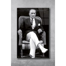 Home Dekors Atatürk Siyah Beyaz Cam Tablo, Ev Ofis Duvar Dekoru,  Büyük Tablo Dekor