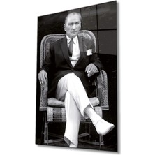 Home Dekors Atatürk Siyah Beyaz Cam Tablo, Ev Ofis Duvar Dekoru,  Büyük Tablo Dekor
