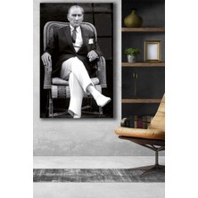 Home Dekors Atatürk Siyah Beyaz Cam Tablo, Ev Ofis Duvar Dekoru,  Büyük Tablo Dekor