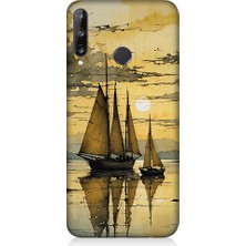 Teknomeg Huawei P40 Lite E Uyumlu Yelkenli Gün Batımı  Desenli Silikon Kılıf