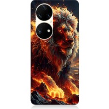 Teknomeg Huawei P50 Pro Uyumlu Alev Aslanı  Desenli Silikon Kılıf