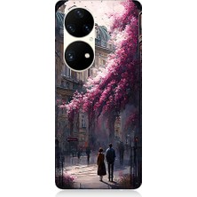 Teknomeg Huawei P50 Pro Uyumlu Çiçekli Sokak  Desenli Silikon Kılıf