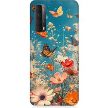 Teknomeg Huawei P Smart 2021 Uyumlu Çiçekli Kelebekler  Desenli Silikon Kılıf