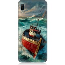 Teknomeg Huawei Y6 2019 Uyumlu Kırmızı Gemi  Desenli Silikon Kılıf