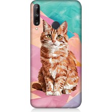 Teknomeg Huawei P40 Lite E Uyumlu Renkli Kedi  Desenli Silikon Kılıf