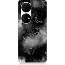 Teknomeg Huawei P50 Pro Uyumlu Uzay ve Bulutlar  Desenli Silikon Kılıf