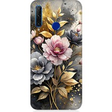 Teknomeg Huawei Honor 20 Lite Uyumlu Altın Çiçekler  Desenli Silikon Kılıf