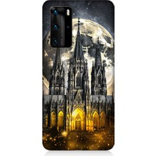 Teknomeg Huawei P40 Pro Uyumlu Ay ve Katedral  Desenli Silikon Kılıf