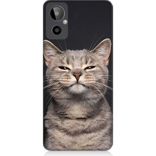 Teknomeg General Mobile GM23 Se Uyumlu Gri Kedi  Desenli Silikon Kılıf