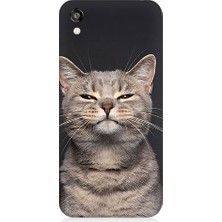 Teknomeg Huawei Honor 8s Uyumlu Gri Kedi  Desenli Silikon Kılıf
