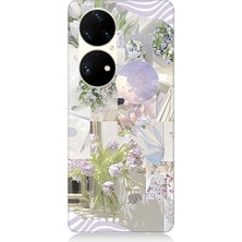 Teknomeg Huawei P50 Pro Uyumlu Pastel Çiçekler  Desenli Silikon Kılıf
