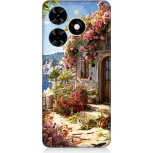 Teknomeg Tecno Spark 20C Uyumlu Çiçekli Ev  Desenli Silikon Kılıf