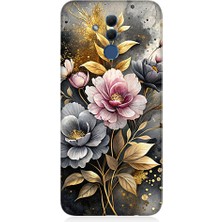 Teknomeg Huawei Mate 20 Lite Uyumlu Altın Çiçekler  Desenli Silikon Kılıf