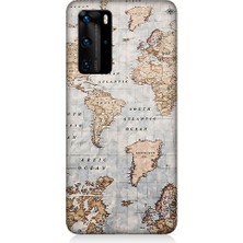 Teknomeg Huawei P40 Pro Uyumlu Dünya Haritası  Desenli Silikon Kılıf
