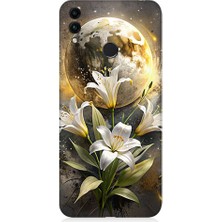 Teknomeg Huawei Honor 8c Uyumlu Ay ve Çiçek  Desenli Silikon Kılıf