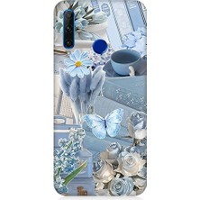 Teknomeg Huawei Honor 20 Lite Uyumlu Mavi Çiçekler  Desenli Silikon Kılıf