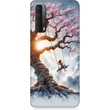 Teknomeg Huawei P Smart 2021 Uyumlu Pembe Ağaç  Desenli Silikon Kılıf