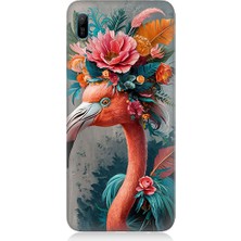 Teknomeg Huawei Y6 2019 Uyumlu Çiçekli Flamingo  Desenli Silikon Kılıf